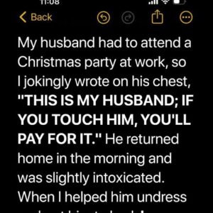 Humorous Note On Husband’s Chest Leads To A Shocking Reply At Work Christmas Party