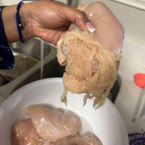 Photo of chicken breast that shreds into spaghetti