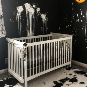 I came home after giving birth to discover my baby’s room completely destroyed and painted black