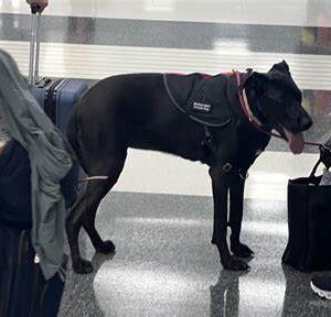 Service dog leapt at the baby stroller in the airport