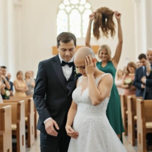 During the wedding, my mother-in-law came up to me and ripped off my wig, showing During the wedding, my mother-in-law came up to me and ripped off my wig, showing