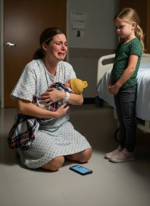 My 10-year-old stared at the newborn and softly said, “Mom… we can’t bring this baby home.” Confused, I asked her why. Her hands trembled as she handed me her phone. “You need to see this,” she said. The second I looked at the screen, my knees almost gave way.