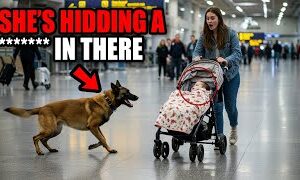 Service dog leapt at the baby stroller in the airport
