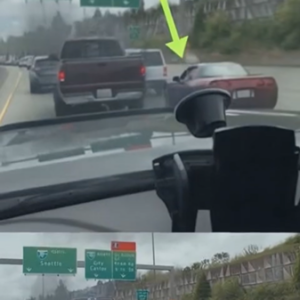 Corvette Driver Attempts to Block Truck—Gets Engulfed in Thick Black Smoke