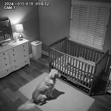 The new parents noticed that their dog sat by the crib every night without moving — so they decided to install a camera